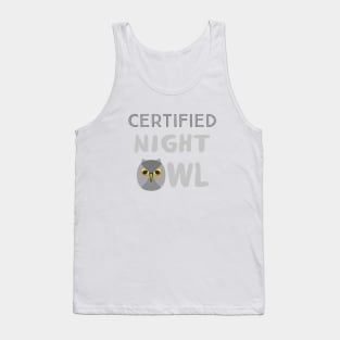 Certified Night Owl Statement with Gray and Yellow Bird (White Background) Tank Top